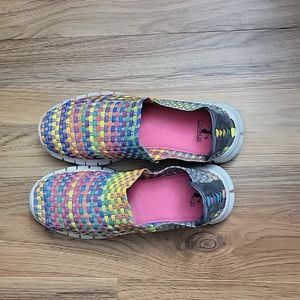 Colorful woven elastic slide on shoes